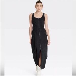 Universal Thread Corset Top Sleeveless Front Zip Denim Black Midi Dress | NWT